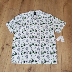 NWT Bioworld Mens Size L White Golf Button Down Hawaiian Shirt A Tee-Rific Time